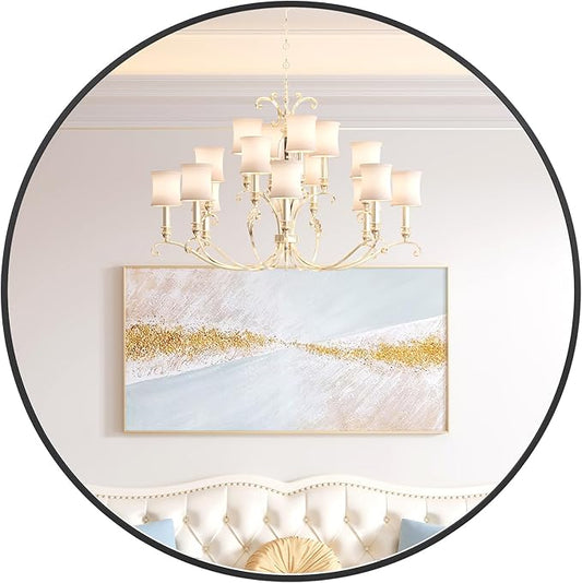 32 in Round Mirror for Wall, Black Metal Frame Circle Mirror, Round Bathroom Mirror for Wall Decor, Mirror for Entryway, Vanity, Bedroom, Easy to Install