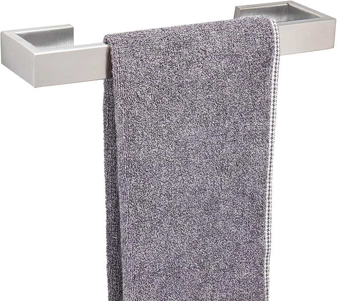 TocTen Bath Towel Rack - Square Base Thicken SUS304 Stainless Steel Towel Bar for Bathroom, Bathroom Bar Accessories Towel Rod Heavy Duty Wall Mounted Towel Holder (Brushed Nickel, 12 Inch)