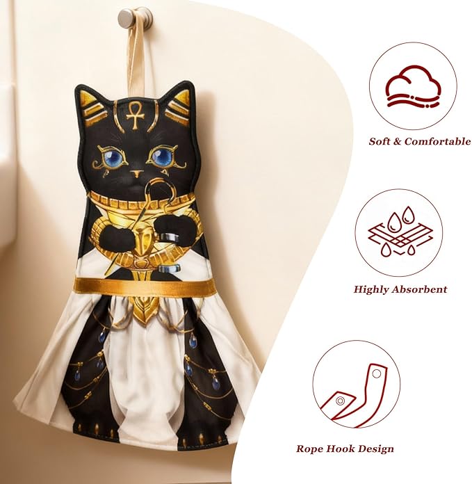PAT JUUMG Cat Hand Towels, Cute Decorative Hanging Face Towels for Bathroom Kitchen, Super Absorbent Soft, Cat Lovers Gifts for Women, Housewarming for People Who Love Cats