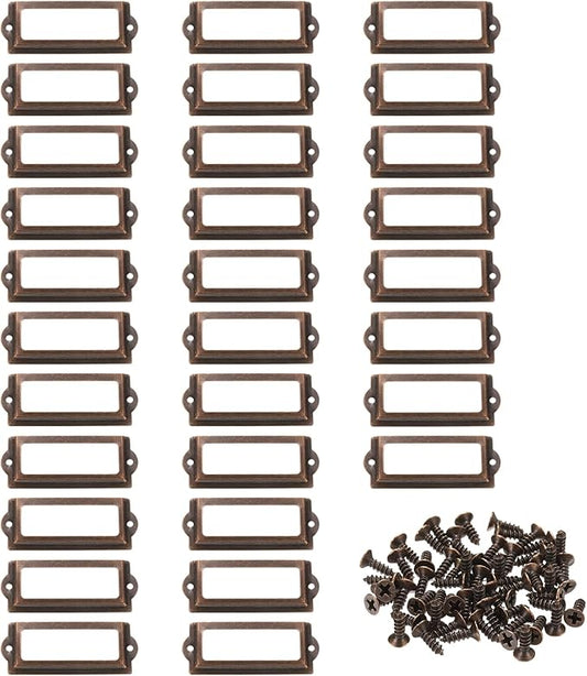 PATIKIL 83x32.5mm Metal Label Holders, 30 PCS Label Name Card Tag Frames with Screws for Office Library File Cabinets Shelves Wood Drawers Fabric Bins, Red Bronze