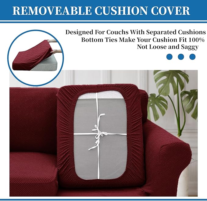 XINEAGE 2025 New 3 Pieces Couch Covers for 2 Cushion Sofa Super Stretch Loveseat Slipcover Pet Dog Universal Slip Cover Anti Slip Love Seat Furniture Protector (Wine Red, 55"-69")