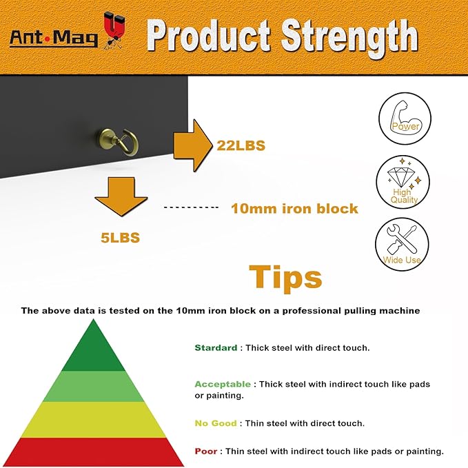 Ant Mag Magnetic Hooks Heavy Duty with Snap 22lbs Strong Gold Magnet Hooks Great Hanging for Refrigerator, Cruise Cabin, Grill, Wreath,Kitchen,Office 8 Pack