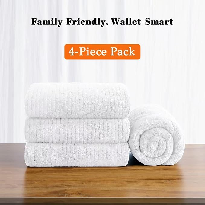 Bath Towels Set of 4 Extra Large 35 x 70 Inches,Luxury Thick High Absorbent and Quick Dry Bath Sheet,Ultra Soft Microfiber,Bathroom,Beach,Yoga,Sport,SPA,Fitness (White)