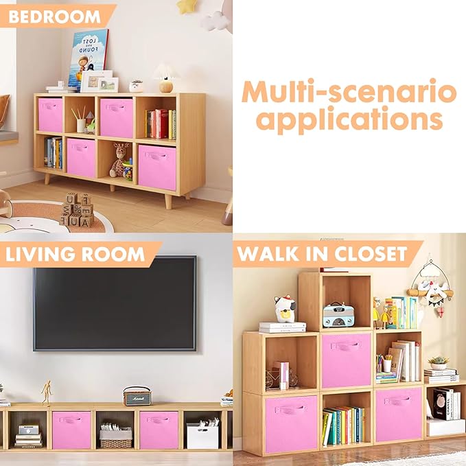ShellKingdom Foldable Fabric Storage Cubes And Cloth Organizer Drawer For Closet And Toys, 13 X 13 X 13 INCH, 6 Pack (Pink)