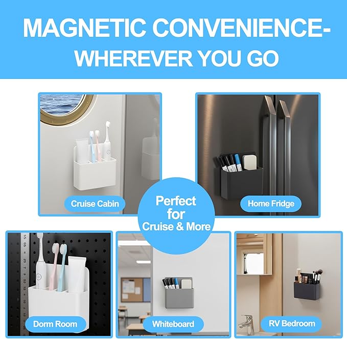 Magnetic Toothbrush Holder – Cruise Must-Have Wall-Mount Bathroom Organizer – Cruise Essentials 2025 & 2026 for Royal Caribbean, Alaska & Caribbean Staterooms (Black)