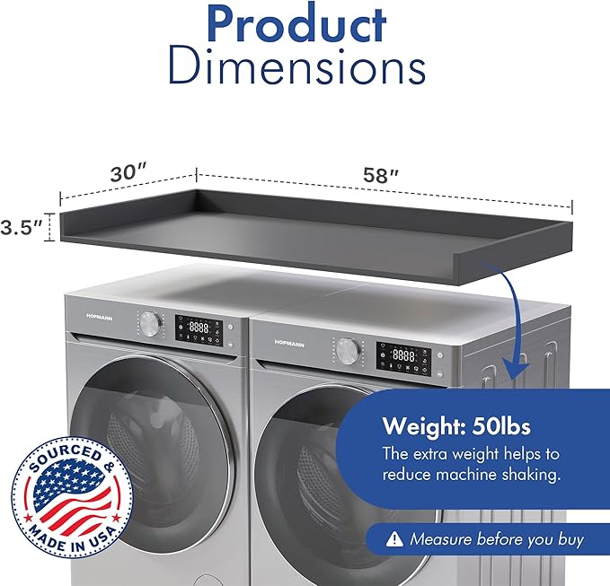 OfficeSimpli Large Washer Dryer Countertop 30 x 58 - Made in USA - Heavy-Duty Laundry Countertop Over Washer and Dryer, Laundry Room Countertop Organization Solution with Non-Slip Pads, Slate Grey
