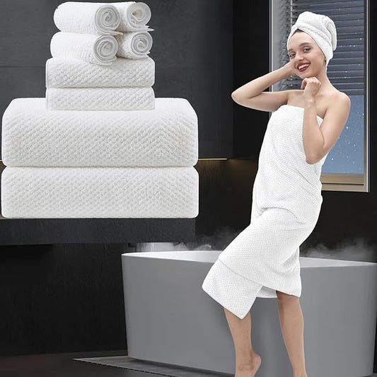 8 Piece Bathroom Towel Set White |2 Oversized Large Bath Towels Sheet,2 Hand Towels and 4 Washcloths| 600GSM Ultra Soft Luxury Premium Towel Set Highly Absorbent Quick Dry Hotel Towel Collection