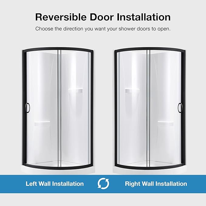 OVE Decors Breeze 34 in. Corner Shower Clear Sliding Door with Walls and Base in Black Finish