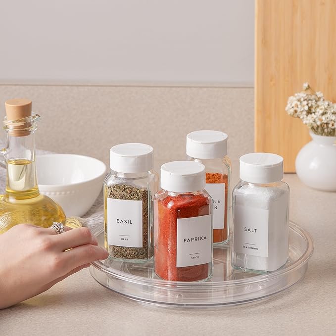 9.4" Lazy Susan Organizer. 360 Degree Rotating Turntable for Cabinets, Fridge, Vanity, Pantry, Bathroom, Under Sink Organizing, Countertops, Organizer for Spices Clear 2 Pack