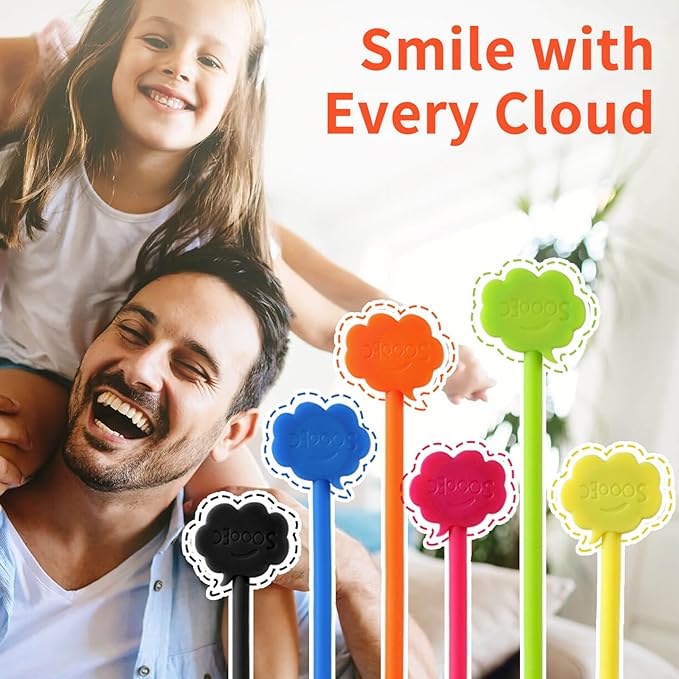 SOOOEC Snap On Magnetic Cable Ties, 32 Pack 7.2" Magnetic Cord Organizer Cute Cloud Design, Silicone Twist Ties with Strong Magnet for Bundling and Cable Management, Fridge Magnets, Assorted Colors.