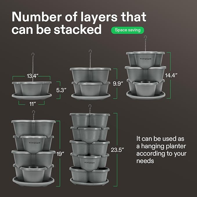 2-Pack 5 Tier Vertical Gardening Stackable Planter and 0.5Gal Handheld Garden Sprayer, 2L Pump Sprayer, 68 Oz Water Spray Bottle with Safety Valve, Adjustable Nozzle