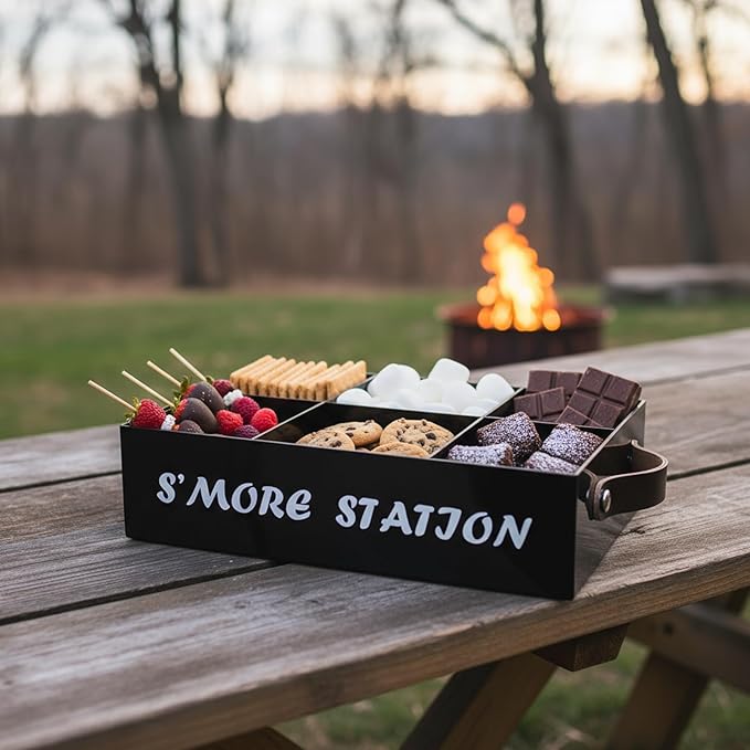 Smores Station S'mores Bar Holder,Smores Caddy, Smore Accessories Organizer, Perfect for Marshmallow Roasting Sticks, Chocolate, S'mores s Sticks, Kit Maker-Acrylic