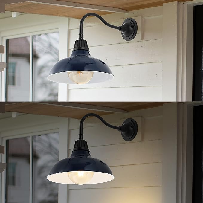 JONATHAN Y JYL7613C Aurora 12.25" 1-Light Farmhouse Industrial Indoor/Outdoor Iron LED Gooseneck Arm Outdoor Sconce Metal Bowl Shade Vintage Cottage Rustic Porch Patio Yard Barn, Navy