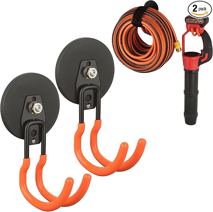 MUTUACTOR New Updated Magnetic Hooks Heavy Duty,40lbs 2Packs Strong Magnetic Hooks for Hanging,Anti-Scratch Rubber Coated Magnets J-Hook for Organizing Heavy Impact Drivers Trailer Cord Garden Tools
