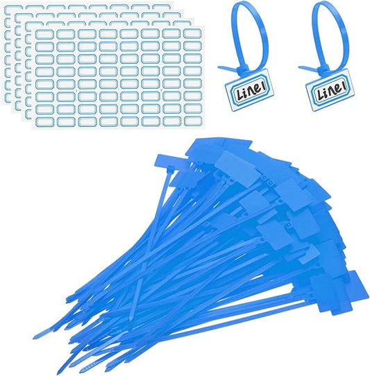 PATIKIL 6inch Zip Ties, 200pcs Cable Ties Tags Nylon Wire Marking Label Self Locking Plastic Straps Write on with Label Tags Paper for Organization Cord Network Ethernet Marking, Blue