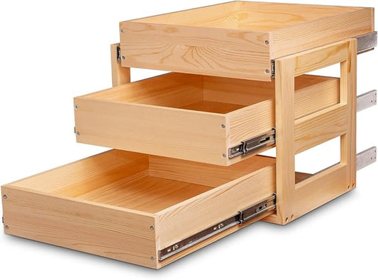 Pull Out Drawers For Cabinets, 23''W×21''D×19''H Soft Close Slide Out Wood Shelves Storage Organizer for Kitchen, 3-Tier, Finished, Heavy-Duty, Bottom Assembly