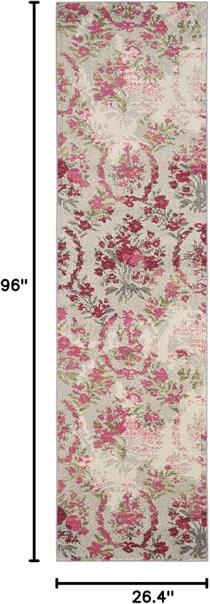 SAFAVIEH Monaco Collection Runner Rug - 2'2" x 8', Ivory & Pink, Floral Design, Non-Shedding & Easy Care, Ideal for High Traffic Areas in Living Room, Bedroom (MNC205R)