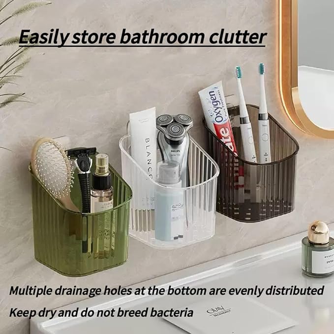 6Pack small Wall Mount Organizer, Adhesive Cabinet Door Storage Bins, Clear Makeup Container, Stackable Organizer Basket for Kitchen, Bathroom, Cabinet, Pantry, Office，Refrigerator Small Items storage