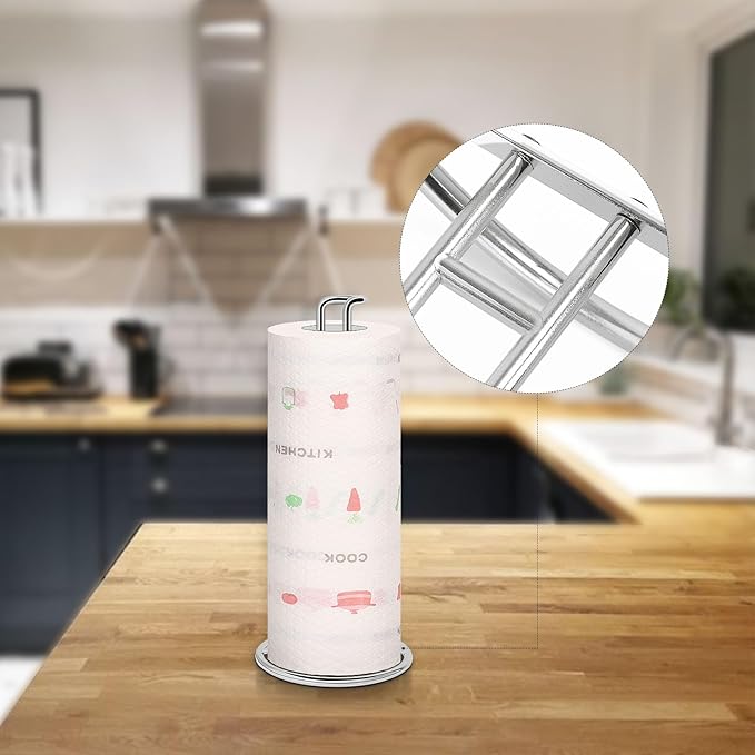 NearMoon Paper Towel Holder, Sturdy Paper Towel Stand Dispenser-All Metal, Standard or Jumbo-Sized for Kitchen Countertop, Farmhouse, Living Room (1 Pack, Chrome Finish)