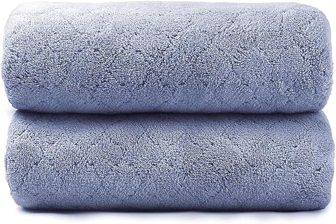 Microfiber Bath Towels, Ultra Soft, Super Absorbent, Fast Drying, No Fading, Large Body Towel Set for Shower, Gym, Suana, Sport, Travel, Fitness, SPA,Yoga (Coral Fleece Blue, 30 in x 60 in)