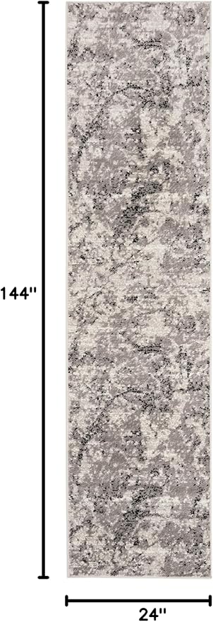 SAFAVIEH Skyler Collection 2' x 12' Grey/Ivory SKY186K Modern Abstract Non-Shedding Living Room Bedroom Runner Rug