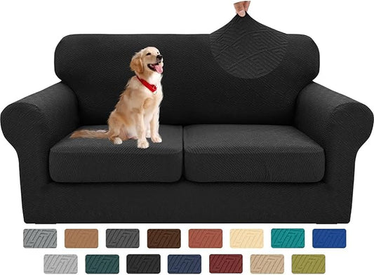XINEAGE 2025 New 3 Pieces Couch Covers for 2 Cushion Sofa Super Stretch Loveseat Slipcover Pet Dog Universal Slip Cover Anti Slip Love Seat Furniture Protector (Black, 55"-69")
