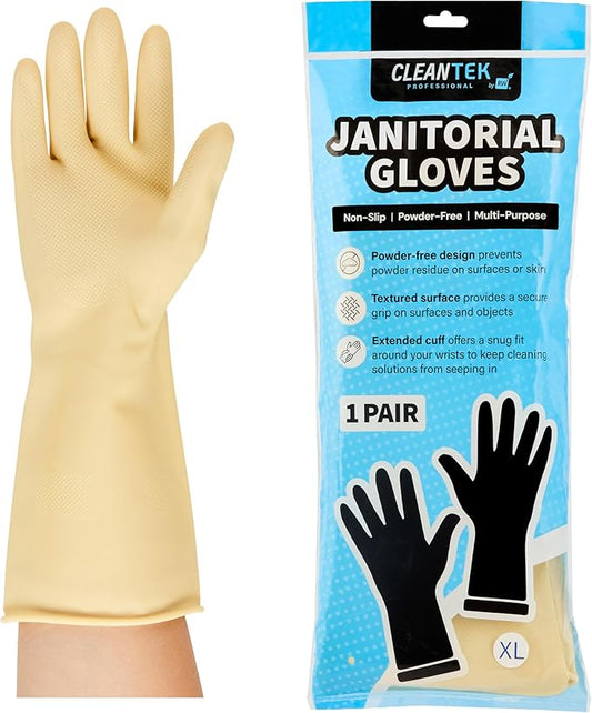 Restaurantware Latex Gloves 10 Count 13 Inch Extra Large Textured Grip Disposable Gloves for Kitchen Safety, 22-Mil Thickness and Long Cuff Yellow Rubber Gloves for Food Preparation and Cleaning