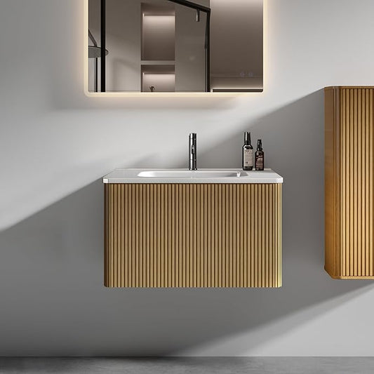 Bathroom Vanity with Sink,Large Storage Wall Mounted Floating Bathroom Vanity with Overflow for Modern Bathroom, One-Piece Sink Basin Minimalist Bathroom Sink Cabinet