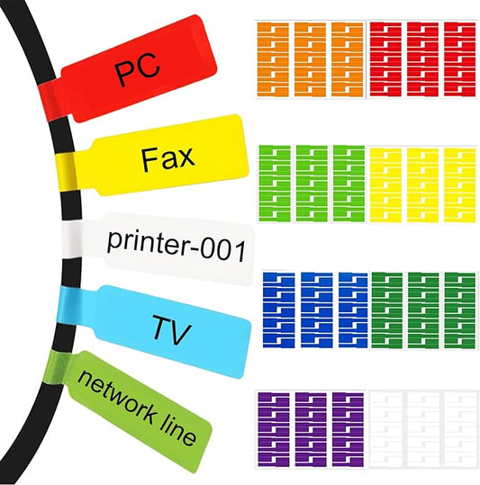 240 Pcs 8 Colours Cable Labels - Tear Resistant Self-Adhesive Identification Tags - Waterproof Wire Cord Label Stickers for Marking & Organizing Cables in Office, Home, School