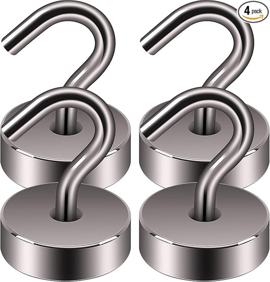 Neosmuk Magnetic Hooks, Cruise Ship Essentials, 4lb+ Heavy Duty Magnetic Hooks for Cruise Cabins, Refrigerator, Grill, Hanging, and Travel | Extra Strong Must-Haves Magnet Hook,Grey,Pack of 4