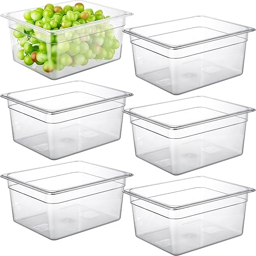 CURTA 6-Pack 1/2 Size 6" Deep NSF Polycarbonate Food Pans | Dishwasher & Freezer Safe Clear Container for Prep Tables, Buffet, Salad Bar, Commercial & Home Kitchen