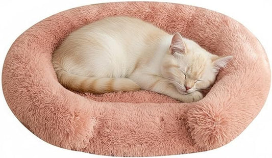 Fluffy Dog Bed Calming Donut Beds for Large Dogs Warming Round Small Medium Pet Nest Cozy Cat Mattress Indoor Washable Puppy Kennel Kittens Sleep Mat (XS, 20×20 inch, Fresh Pink)