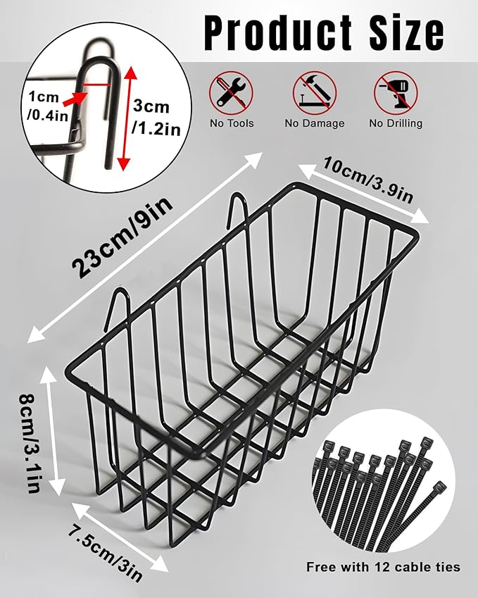 6 Pack Wire Baskets, Grid Panel Hanging Wall Basket, Grid Wall Accessory, Display and Storage Wall Basket for Kitchen, Home Decor, Potted Plants