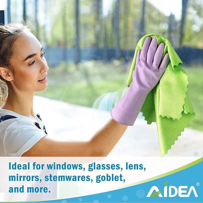AIDEA Microfiber Glass Cleaning Cloths-8PK, 16"x16" Premium Microfiber Glass and Window Cleaner, Lint Free Quickly Clean Windows, Glasses, Windshields, Mirrors, Stainless Steel