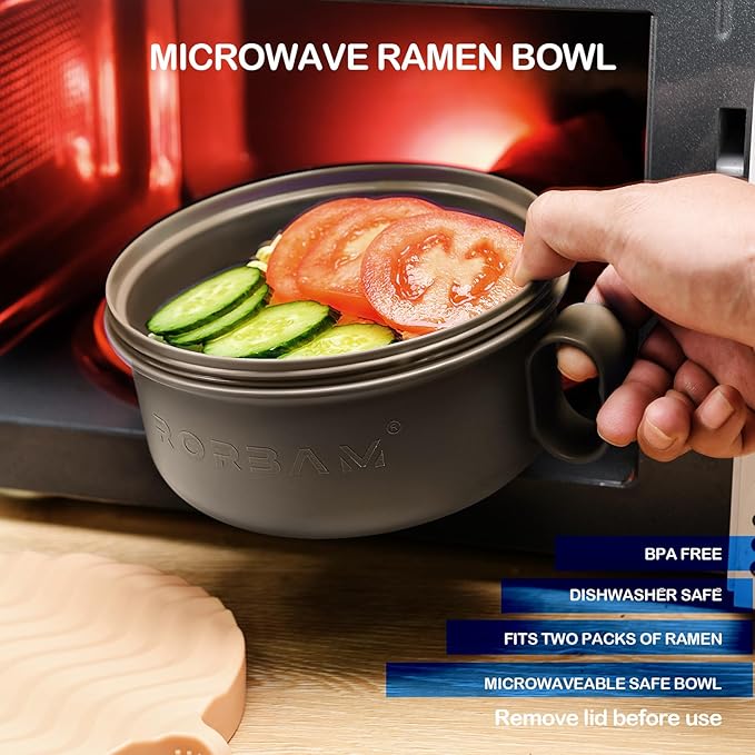 Ramen Cooker,Microwave Ramen Bowl,Ramen Noodle Bowl 48 oz, College Dorm Room Essentials for Girls for Boys, Apartment Essentials, BPA-Free. (beige)
