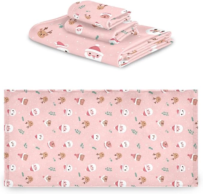 Christmas Winter Towels Set of 3 Christmas Symbol with Pink Bathroom Towel Soft Absorbent Bath Hand Towels Washcloth Guest Towel Sets Xmas Holiday Decor