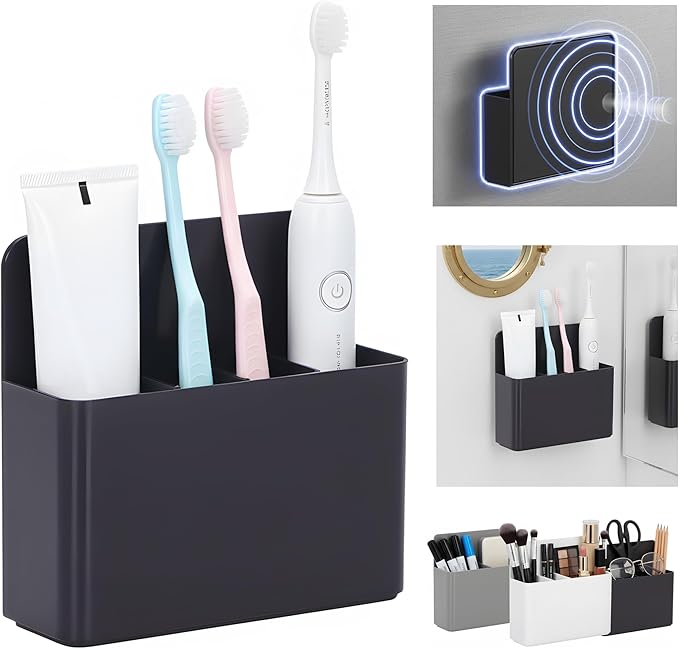 Magnetic Toothbrush Holder – Cruise Must-Have Wall-Mount Bathroom Organizer – Cruise Essentials 2025 & 2026 for Royal Caribbean, Alaska & Caribbean Staterooms (Black)
