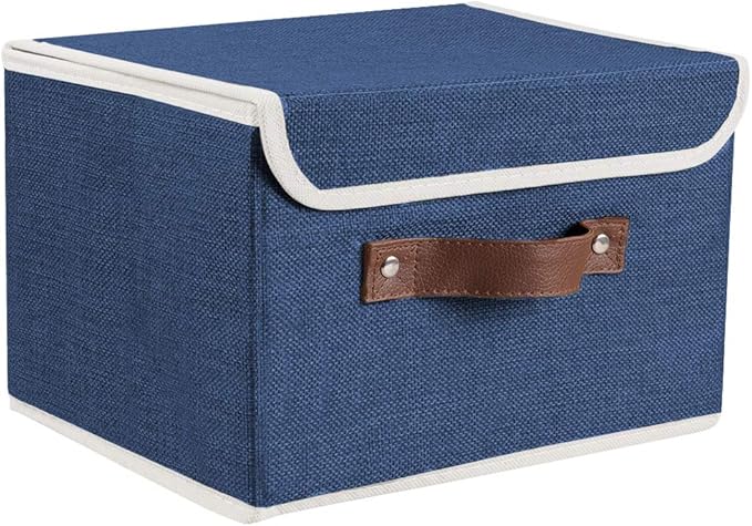 Lucky Monet Storage Bins Boxes with Lids 2 Pack Decorative Storage Boxes Collapsible Fabric Storage Basket Containers Lidded Storage Cube for Organizing Closet Home Office, 10"x 8"x 7" (Blue)