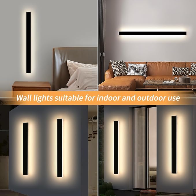 Mikeru 47.2inch Outdoor Wall Light Fixtures, 10%-100% Dimmable Black Exterior Wall Sconces, 3000k-6000k Acrylic Invisible Exterior Wall Light for Porch Modern Outdoor Wall Mount Lighting for House