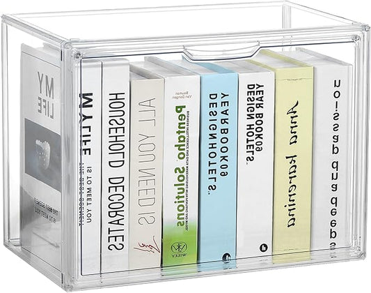 Cube Storage Organizer Acrylic Book Case Display Case Box Stackable Book Storage Containers With Magnetic Door Clear Plastic Portable Organizer For Living Room Bedroom 1 Pack