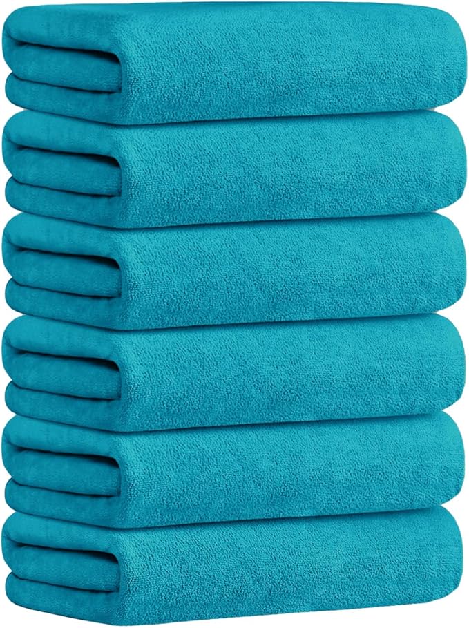 Large Microfiber Bath Towels Set of 6, 30" x 60", Oversized, Soft, Super Absortbent, Fast Drying Bathroom Towel for Sauna, Salon, Sport, Fitness, Yoga, Teal