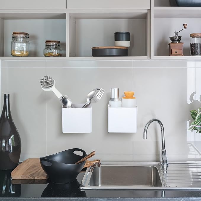 Suclain 8 Pcs Wall Mounted Organizer Non-Drilling Adhesive Floating Shelf White Wall Bin Organizer Hanging Storage Containers for Bedroom Bathroom Kitchen Office