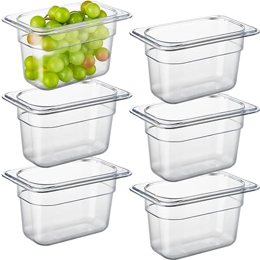 CURTA 6-Pack 1/9 Size 4" Deep NSF Polycarbonate Food Pans | Dishwasher & Freezer Safe Clear Container for Prep Tables, Buffet, Salad Bar, Commercial & Home Kitchen
