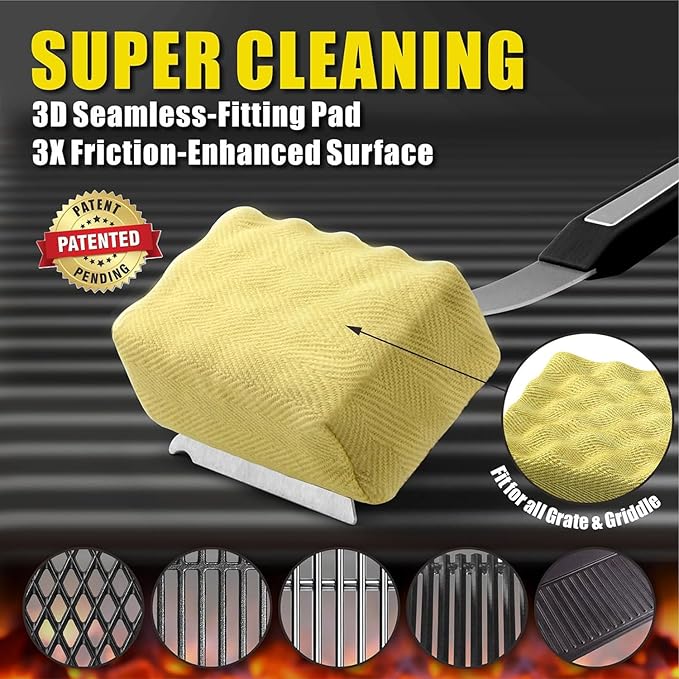 Grill Brush Bristle Free, Replaceable BBQ Cleaning Head (No Handle), Safe Replacement Cleaning Pad for Cast Iron/Stainless-Steel Grates - Black
