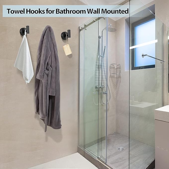 Kruodop Towel Hooks for Bathroom,2 Packs Wall Mount Towel Holder, Matte Wall Robe Hook,Stainless Steel Heavy Duty Door Hanger Towel Hook for Kitchen, Bedroom,Hotel,Pool,Coats, Silver