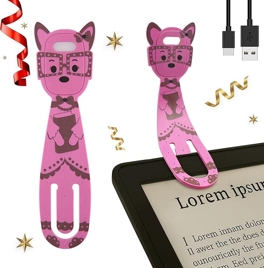 Rechargeable Kids Book Light, Cute Bookmark Reading Light for Kids, Dimmable Portable LED Book Light for Reading in Bed, Eye-Caring Bedtime Reading Lamp for Children & Travel, Pink