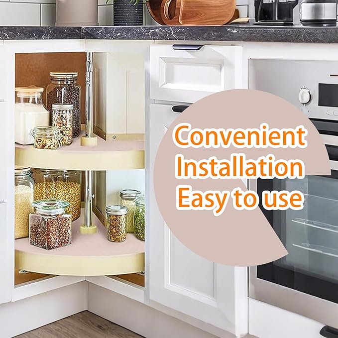 Lazy Susan Silicone Shelf Liner – Non-Slip Dual Tier Pie Cut Lazy Susan Liners for Kitchen Cabinet, 2PCS Set – Waterproof, Heat-Resistant & Anti-Slip Organizer Mat (Khaki, 27 Inch)