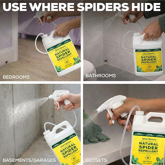 Natural Spider Repellent Spray – Indoor Spider Spray with Peppermint & Lavender, Family & Pet Friendly – Fresh Scent Spider Remover for Bedrooms, Bathrooms, Garage, and More, Spray Trigger Gallon