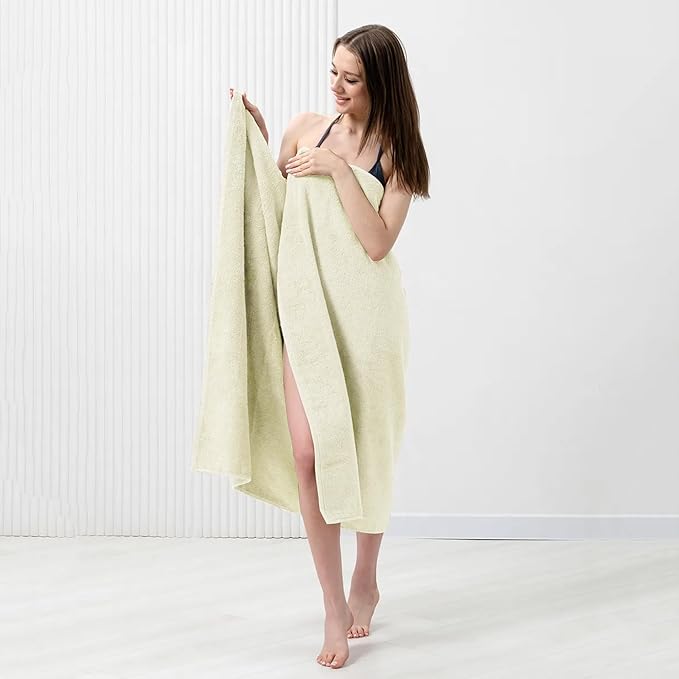 Bath Sheets – Extra Large Bathroom Sheet Set – Pack of 2 Jumbo Towels Ivory (71x35in) – 100% Cotton Soft Quick Dry Large Bath Towels for Adults Hotel Spa Bathroom Use