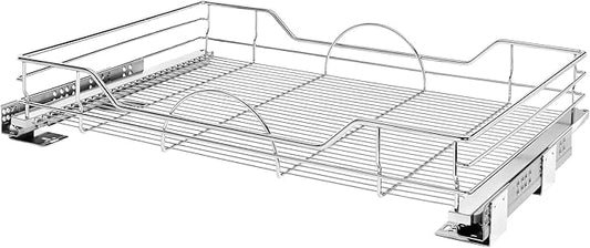 Rev-A-Shelf Single Steel Pullout Organizer for Base Kitchen/Bathroom Cabinets, Wire Storage Basket w/Soft-Close, Chrome, 32.5 x 21.74 In, 5730-33CR